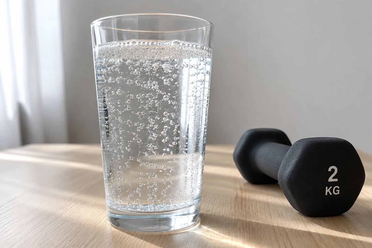 Szklanka i butelka wody mineralnej dla sportowców po treningu.